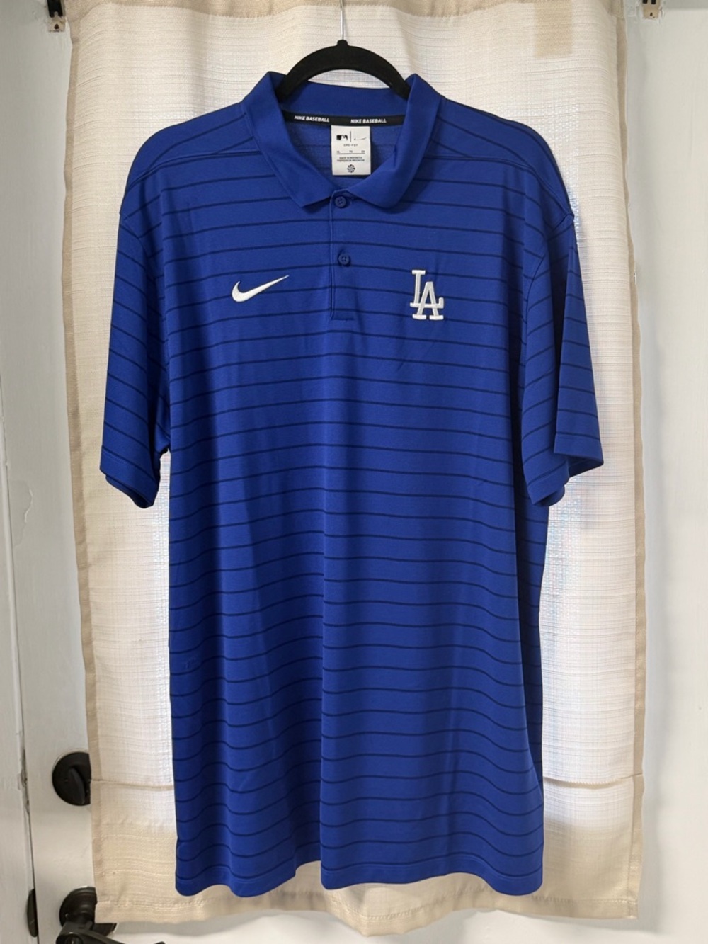 Men’s Nike Los Angeles Dodgers Polo Shirt, Striped Blue, Size XL